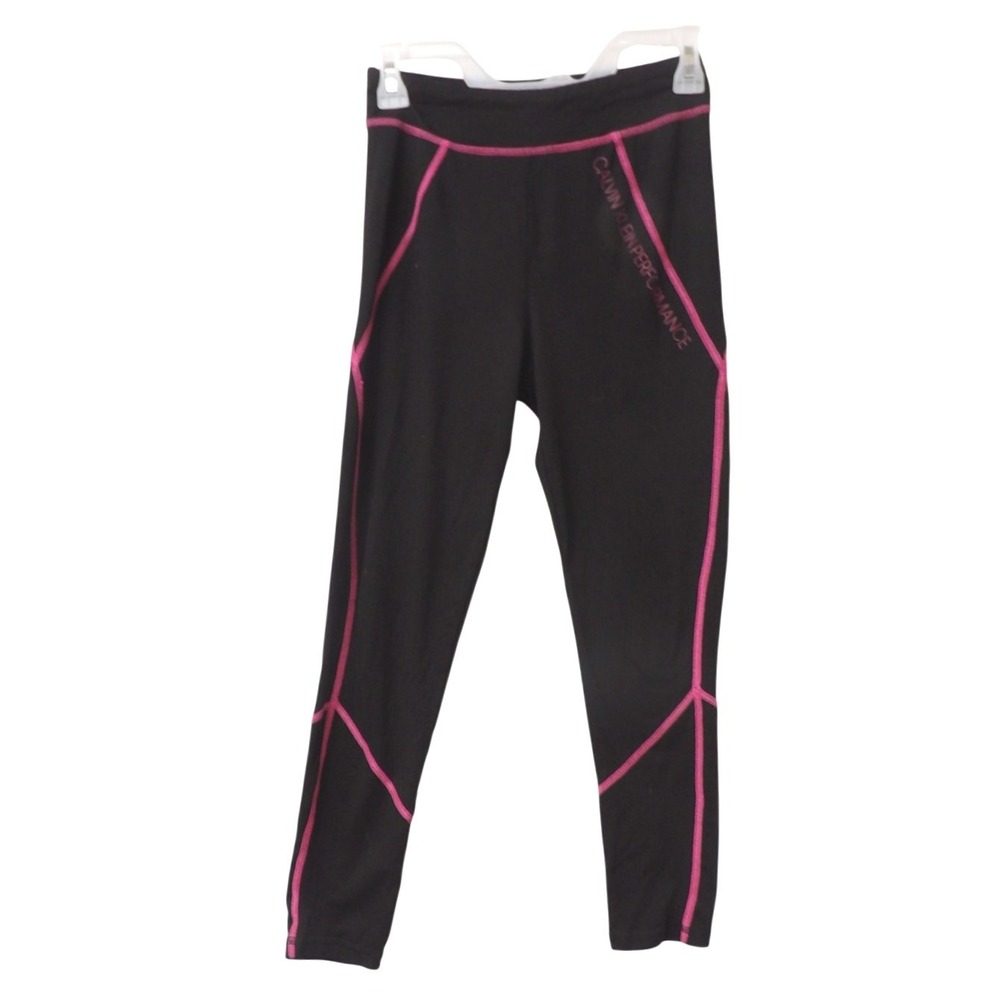 Calvin Klein Performance Girls XL 16 Black Pink Contrast Stitch Active Leggings